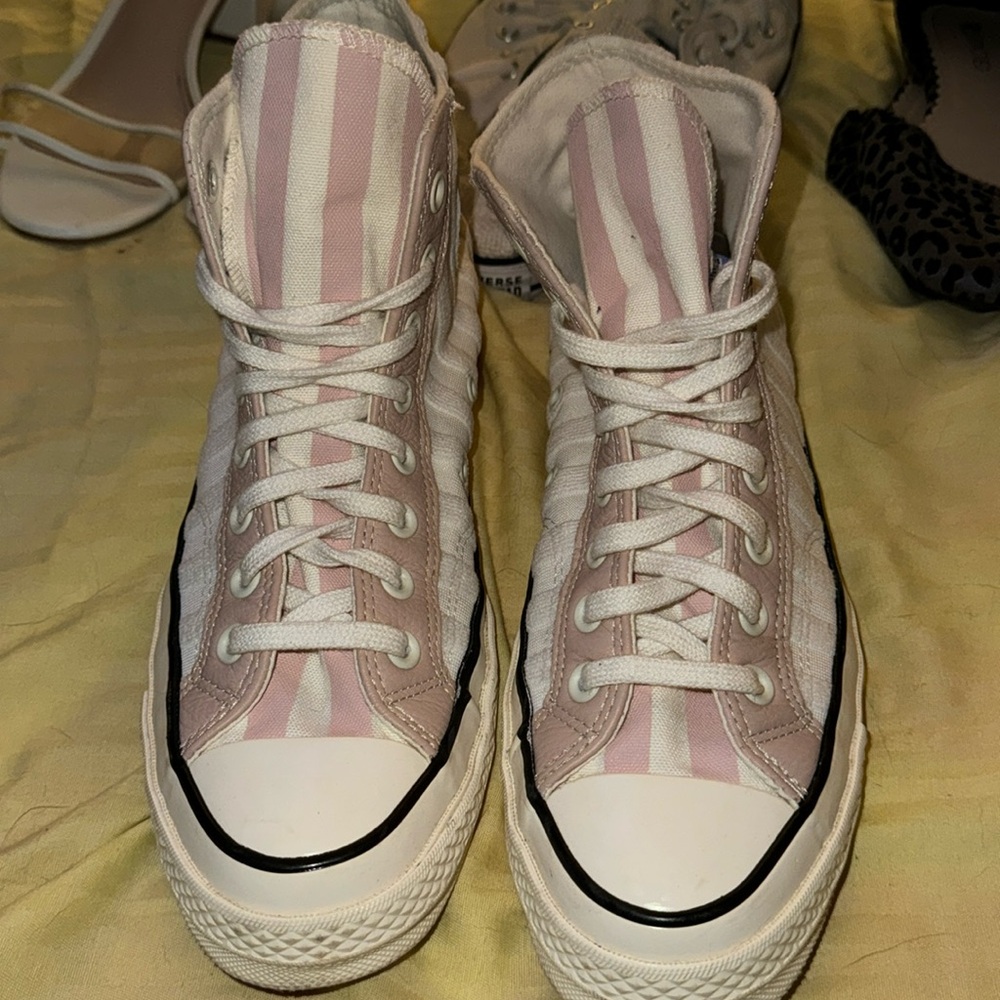 Striped Pink and White Platform Converse